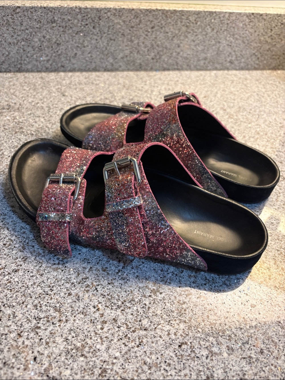 Isabel Marant- Glitter Double-Buckle Slide Happy Sandals - Pink size 38
